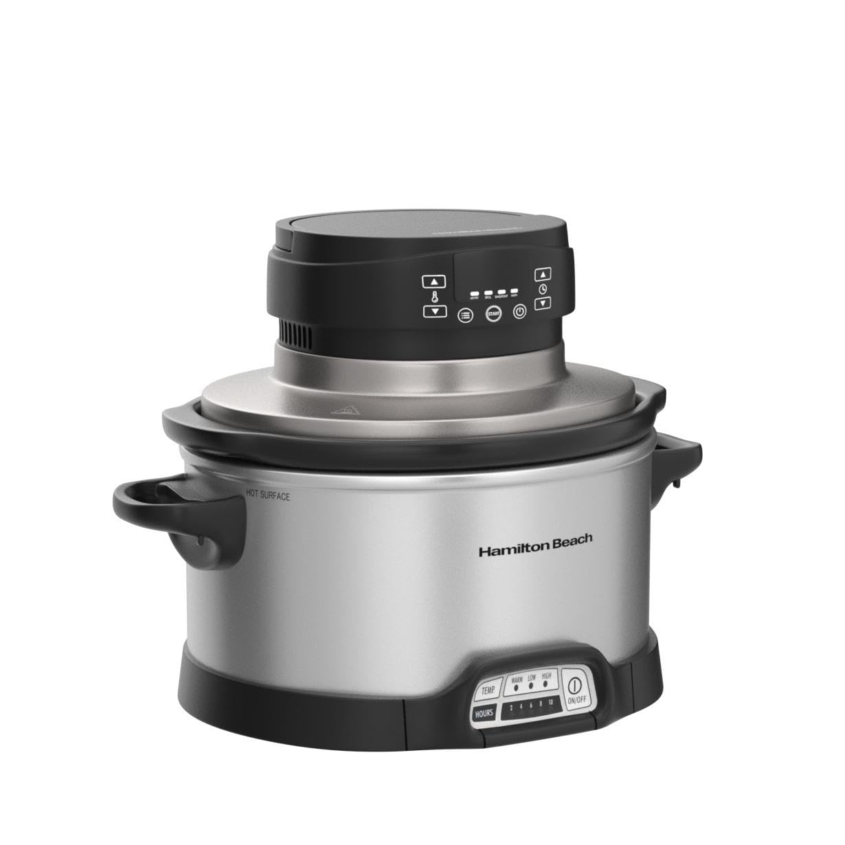 Hamilton Beach 6 Quart Programmable Slow Cooker With Flexible Easy Programming, 5 Cooking Times, Air Fry Lid with 4 Settings, Dishwasher-Safe Crock, Silver (33061)