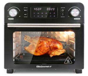 elite gourmet eaf9310 digital programmable fryer oven, oil-less convection oven extra large 24.5 quart capacity, fits 12" pizza, grill, bake, roast, air fry, 1700-watts, black