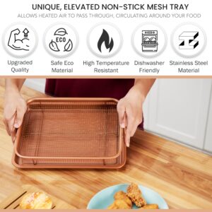 Air Fryer Basket For Oven | 12.8"x9.65" Nonstick Rack & Crisper Tray w/Cheat Sheet Included - Stainless Steel Mesh Frying Basket & Pan for Full Size Oven - Dishwasher Safe 2PC Set for Convection Oven