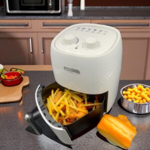 MORE TASTE Mini Air Fryer 2.7QT/3L Small Size Compact for 1-2 People Vortex Air Fry, Broil, Bake, Roasts, Reheats, Dehydrates for Quick Easy Meals, 1500W(Small, White)