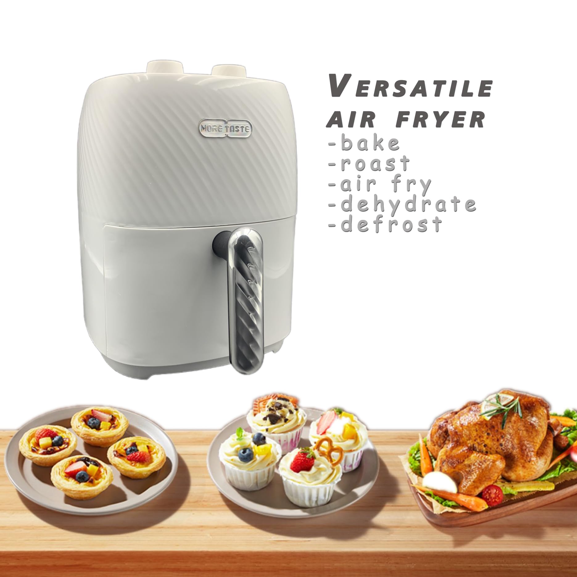 MORE TASTE Mini Air Fryer 2.7QT/3L Small Size Compact for 1-2 People Vortex Air Fry, Broil, Bake, Roasts, Reheats, Dehydrates for Quick Easy Meals, 1500W(Small, White)