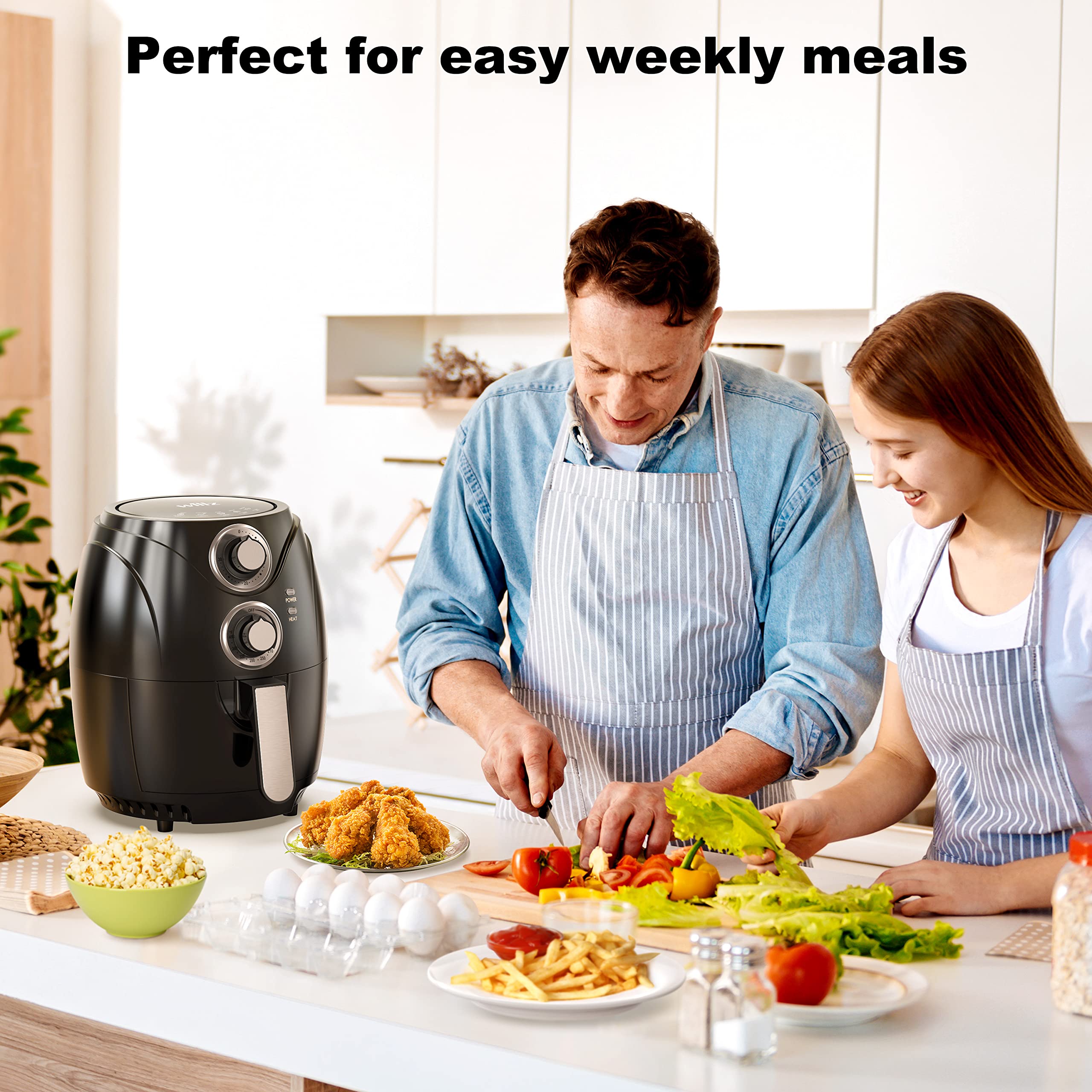 Willz Small Compact Electric Air Fryer Oil Free Quick Cook with Time & Temperature Control & Auto Shut Off Feature, Non-Stick Air Fry Basket, 2.6 Quart, 1200W, Black