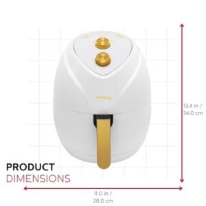 Holstein Housewares 4.8QT Air Fryer - Convenient and User Friendly with Optimal Cooking Functions to Fry, Bake, Grill and Roast, White and Gold Color. Golden Elegance