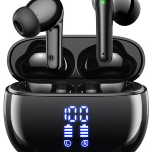 YAQ Wireless Earbuds Bluetooth Headphones, 40H Playtime Stereo IPX5 Waterproof Ear Buds, LED Power Display Cordless in-Ear Earphones with Microphone for iOS Android Cell Phone Sports