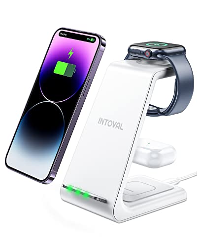 Intoval Wireless Charging Station, 3 in 1 Charger for Apple iPhone/iWatch/Airpods,iPhone15 14,13,12,11 (Pro,Pro Max)/XS/XR/XS,iWatch9/8/Ultra2-1/7/6/SE/5/4/3/2,Airpods Pro2/Pro1/3 (A3,White)