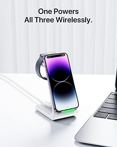 Intoval Wireless Charging Station, 3 in 1 Charger for Apple iPhone/iWatch/Airpods,iPhone15 14,13,12,11 (Pro,Pro Max)/XS/XR/XS,iWatch9/8/Ultra2-1/7/6/SE/5/4/3/2,Airpods Pro2/Pro1/3 (A3,White)