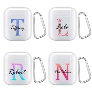 custom monogram name airpods case with keychain - compatible with airpods 1/2 / 3 / pro/pro 2 - shockproof silicone, glitter, gift, cute, clear unique case, personalized initials airpod case cover