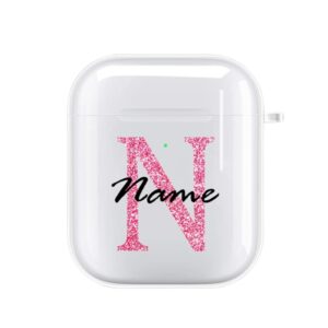 Custom Monogram Name Airpods Case with Keychain - Compatible with AirPods 1/2 / 3 / Pro/Pro 2 - Shockproof Silicone, Glitter, Gift, Cute, Clear Unique Case, Personalized Initials Airpod Case Cover