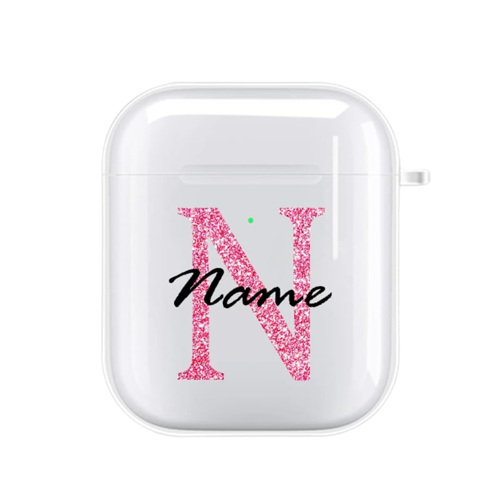 Custom Monogram Name Airpods Case with Keychain - Compatible with AirPods 1/2 / 3 / Pro/Pro 2 - Shockproof Silicone, Glitter, Gift, Cute, Clear Unique Case, Personalized Initials Airpod Case Cover