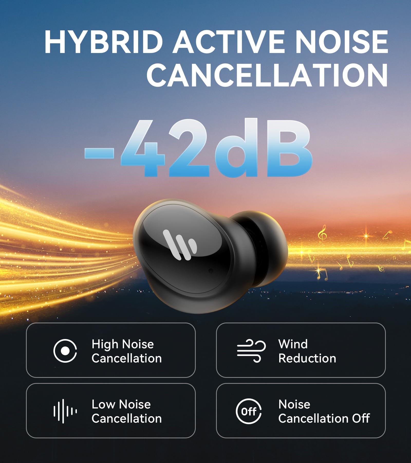 Edifier TWS1 Pro 2 Active Noise Cancellation Earbuds, 42dB Depth ANC, AI-Enhanced Calls with 4 Mics, in-Ear Detection, Fast Charging, Bluetooth 5.3