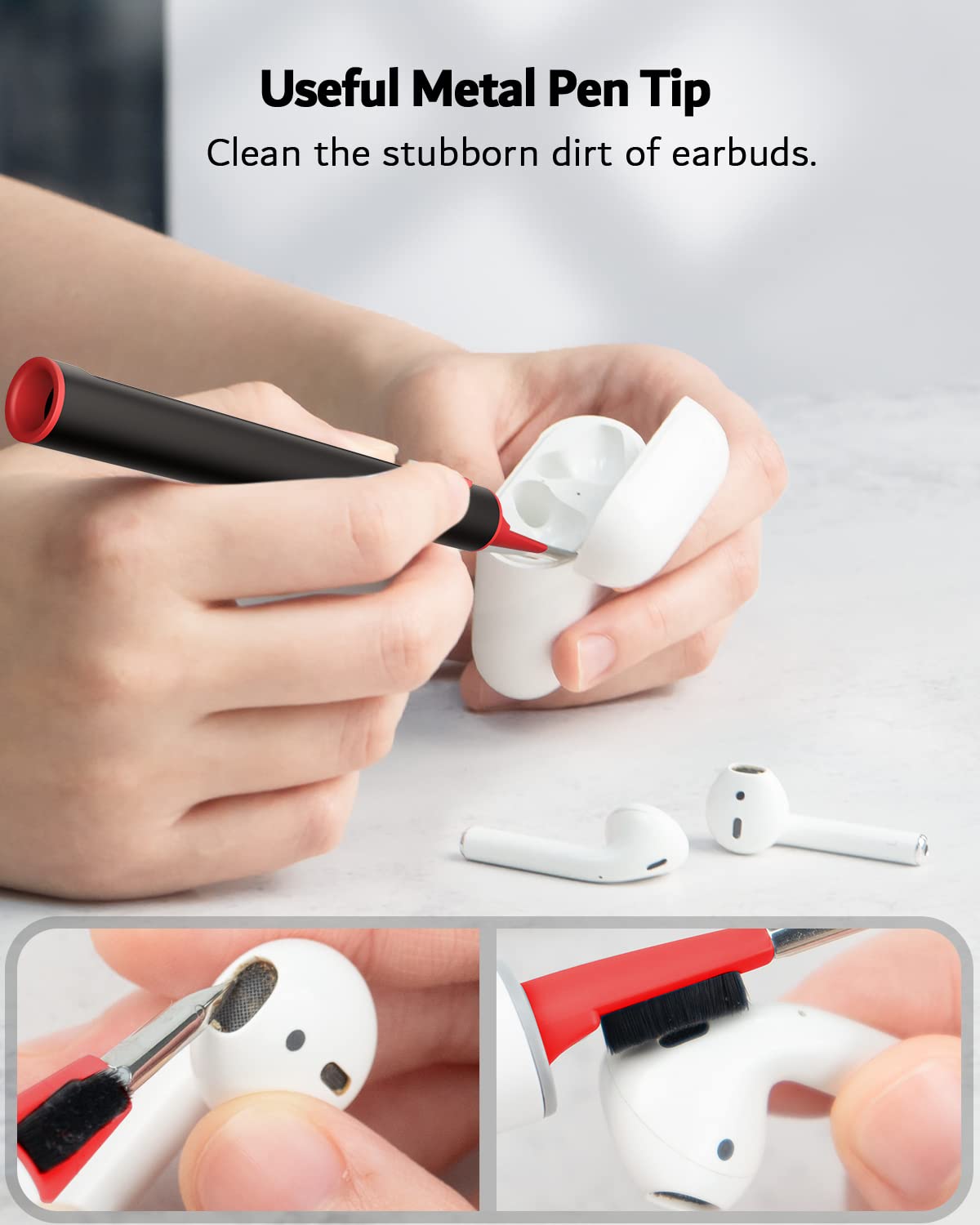 Sampoet 4-in-1 AirPod Cleaner Kit, Multi-Function Cleaning Tool for Airpods Pro 1 2 3, Cleaning Pen with Soft Brush for Earbuds Bluetooth Earphones Case Mobile Phone (Black 1 Pack)