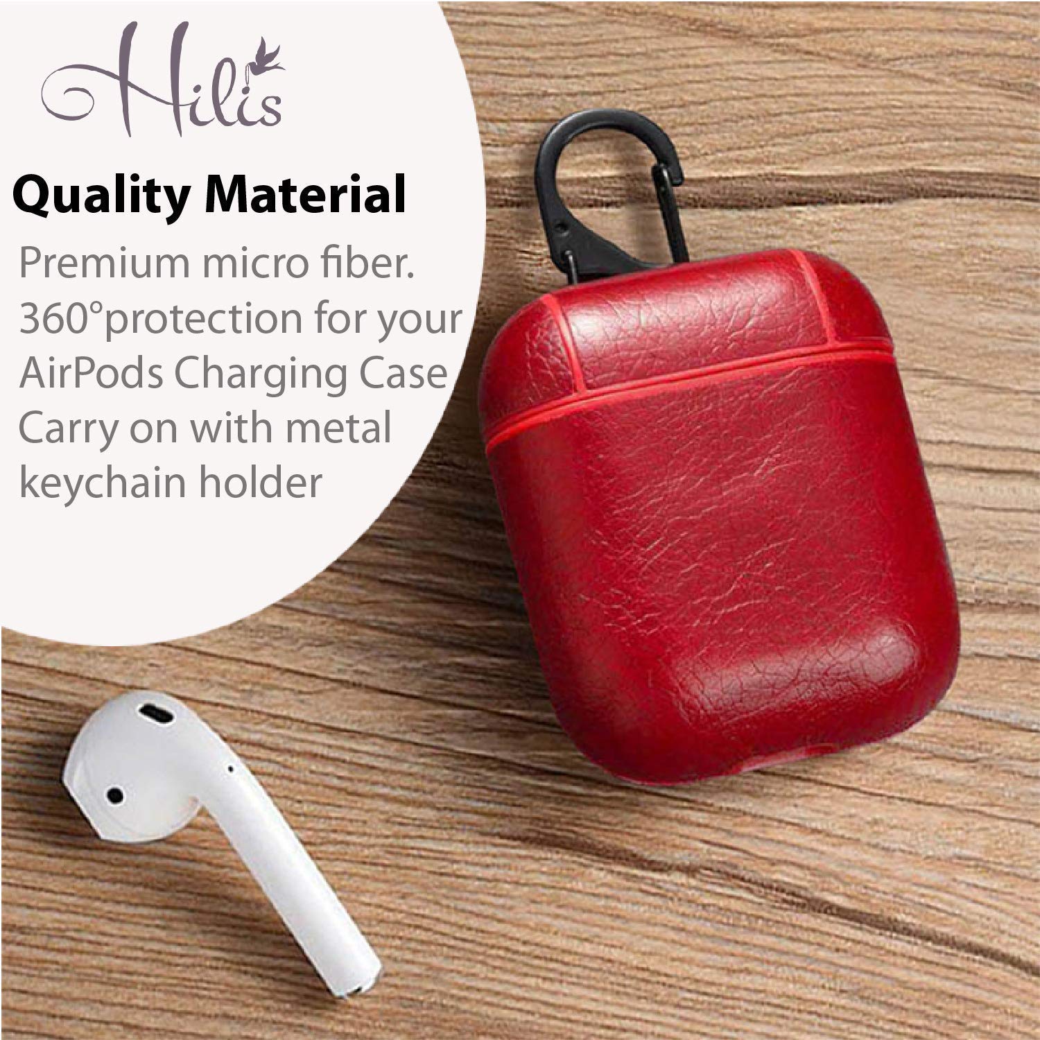 Custom Name AirPods PU Leather Case, Personalized Protective Cover Compatible with Apple AirPod 1 or 2[Front LED Visible] [Support Wireless Charging] Keychain Brown/Light Brown/Red