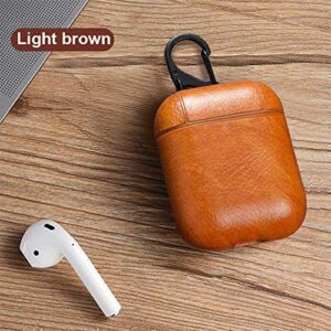 Custom Name AirPods PU Leather Case, Personalized Protective Cover Compatible with Apple AirPod 1 or 2[Front LED Visible] [Support Wireless Charging] Keychain Brown/Light Brown/Red