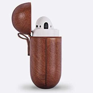 Custom Name AirPods PU Leather Case, Personalized Protective Cover Compatible with Apple AirPod 1 or 2[Front LED Visible] [Support Wireless Charging] Keychain Brown/Light Brown/Red