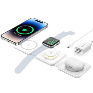 3 in 1 Foldable Wireless Charger, Wireless Charging Station for iPhone 15/14/13/12/11 Pro Max/X/XS, Fast Magnetic Travel Wireless Charging Pad for AirPods 3/2/Pro Apple Watch