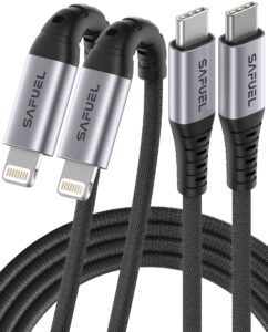 safuel usb c to lightning cable [6.6ft, 2-pack apple mfi certified] nylon braided iphone charger cord, fast charging cords for iphone 14 13 12 11 pro max x xs 7 8 plus airpods, supports power delivery