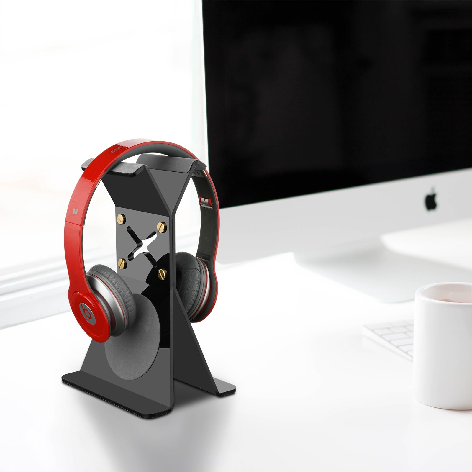 TXEsign Headphone Stand Universal Headphone Holder for AirPods Max/HyperX Cloud II/Sony/Bose/Beats, Acrylic Headphones Holder Earphone Desktop Hanger Gaming Headset Stand for Desk (Black)