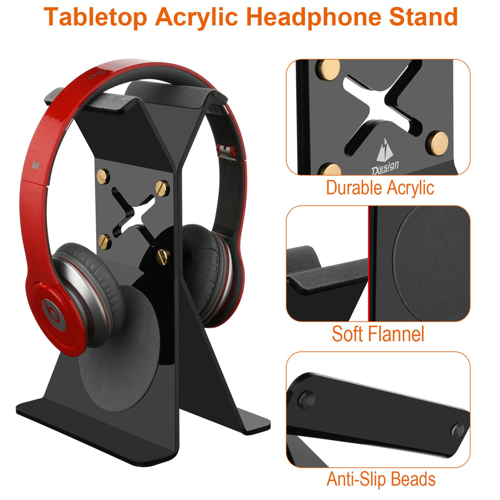 TXEsign Headphone Stand Universal Headphone Holder for AirPods Max/HyperX Cloud II/Sony/Bose/Beats, Acrylic Headphones Holder Earphone Desktop Hanger Gaming Headset Stand for Desk (Black)