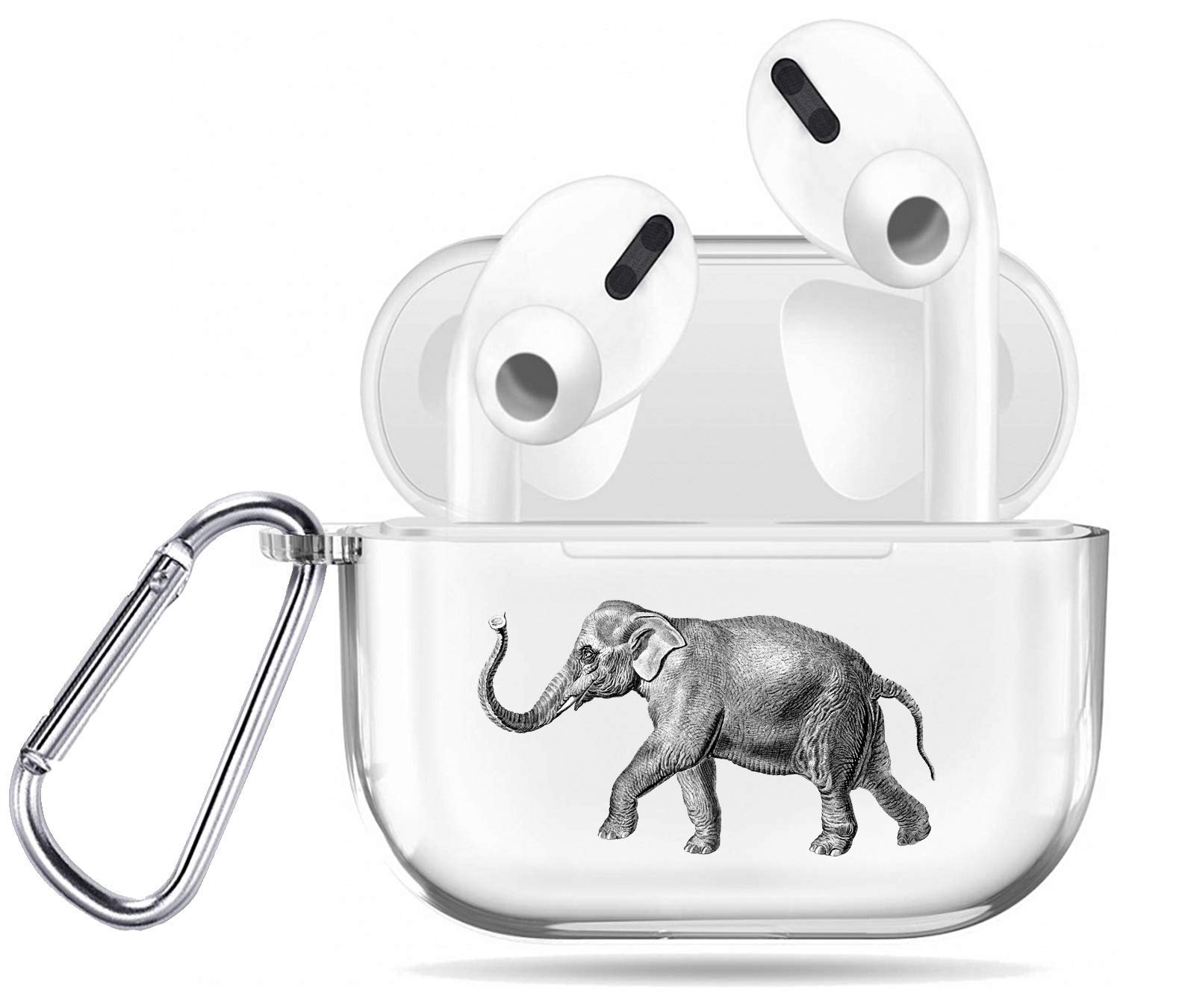 Elephant Case For AirPods 2 Pro with Keychain Protective Clear Sketch Case With Carabiner For AirPods 3 AP11