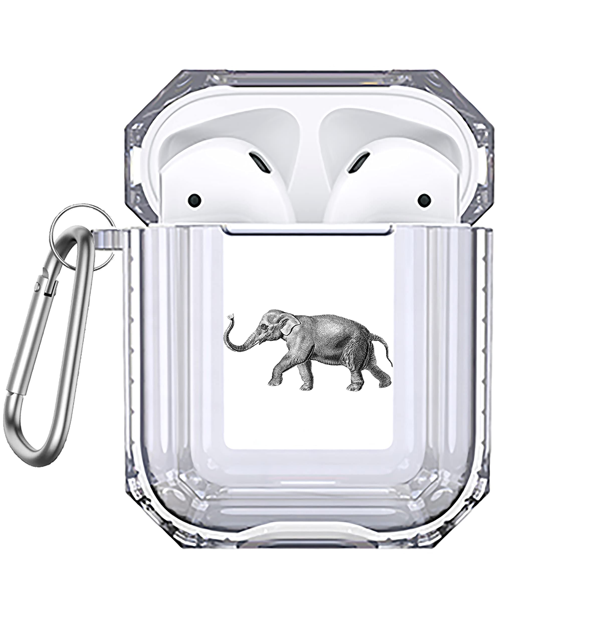 Elephant Case For AirPods 2 Pro with Keychain Protective Clear Sketch Case With Carabiner For AirPods 3 AP11