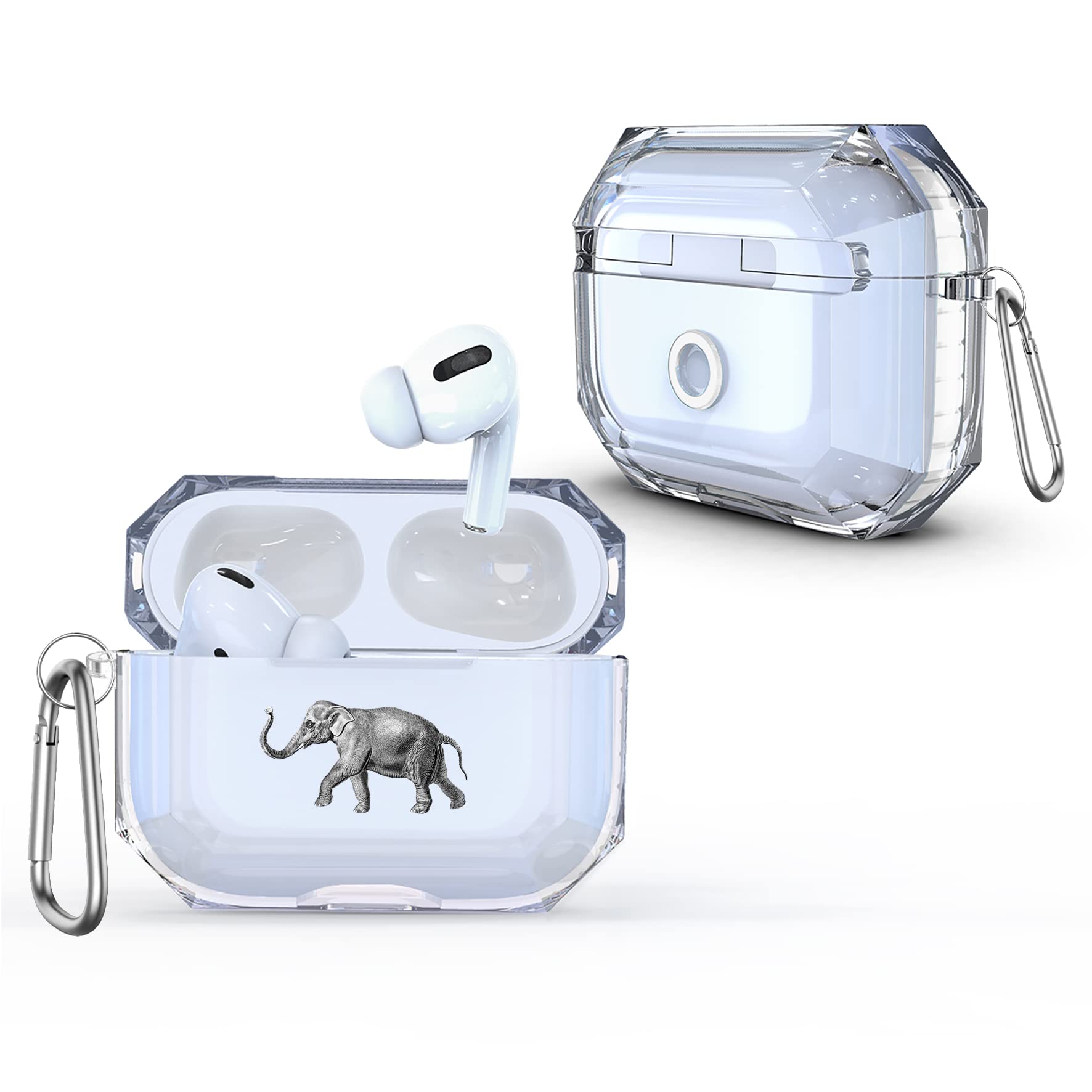 Elephant Case For AirPods 2 Pro with Keychain Protective Clear Sketch Case With Carabiner For AirPods 3 AP11