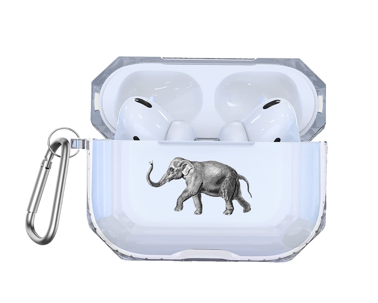 Elephant Case For AirPods 2 Pro with Keychain Protective Clear Sketch Case With Carabiner For AirPods 3 AP11