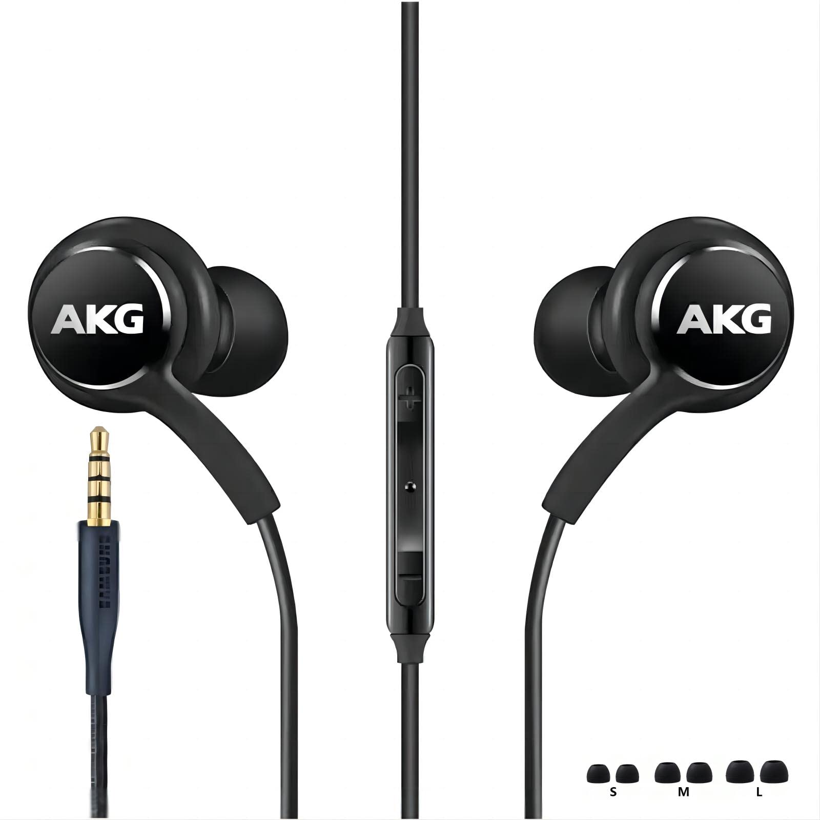 2023New Earbuds Stereo Headphones for Samsung Galaxy S8 S10 S10e Plus A31 A71 Cable - Designed by AKG - with Microphone and Volume Buttons (Black)