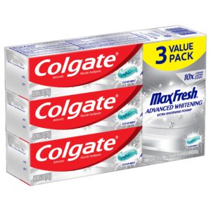 Colgate Max Fresh Advanced Whitening Toothpaste, Clean Mint Toothpaste for Bad Breath, 6.3 Oz Tube, 3 Pack