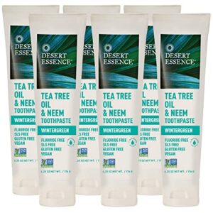 desert essence tea tree oil & neem toothpaste - 6.25 oz - pack of 6 - refreshing rich taste - baking soda & essential oil of wintergreen - antiseptic - natural ingredients - fluoride & gluten free