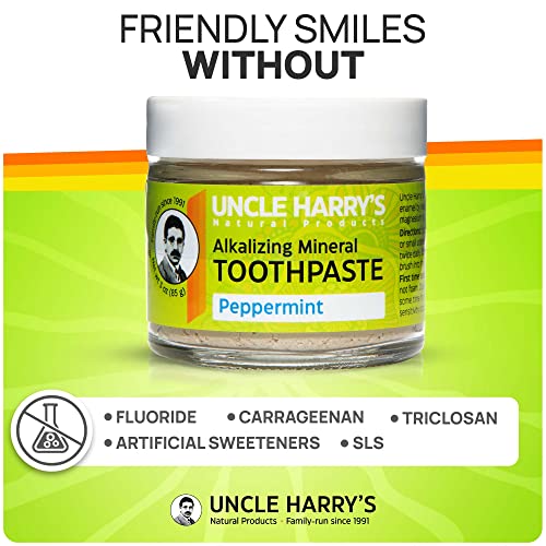 Uncle Harry's Peppermint Remineralizing Toothpaste | Natural Whitening Toothpaste Freshens Breath & Promotes Enamel | Vegan Fluoride Free Toothpaste (4 Pack)