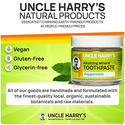 Uncle Harry's Peppermint Remineralizing Toothpaste | Natural Whitening Toothpaste Freshens Breath & Promotes Enamel | Vegan Fluoride Free Toothpaste (4 Pack)