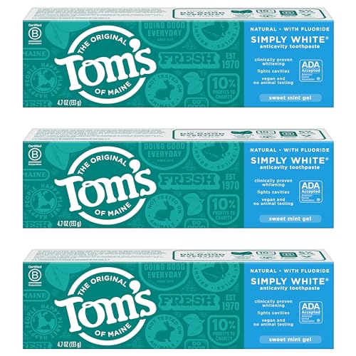 Tom's of Maine Natural Simply White Fluoride Toothpaste, Sweet Mint, 4.7 oz. 3-Pack (Packaging May Vary)