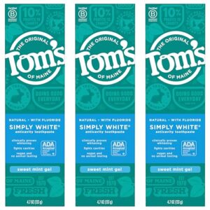 Tom's of Maine Natural Simply White Fluoride Toothpaste, Sweet Mint, 4.7 oz. 3-Pack (Packaging May Vary)