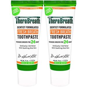 therabreath fresh breath dentist formulated 12-hour toothpaste, mild mint, 4 ounce (pack of 2), packaging may vary