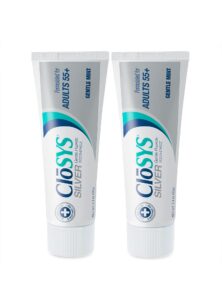 closys silver fluoride toothpaste for adults 55+, 3.4 ounce (pack of 2), gentle mint, travel size, tsa compliant, ph balanced, enamel protection, sulfate free