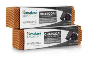 himalaya botanique whitening antiplaque toothpaste with charcoal + black seed oil, fluoride free, for whiter teeth, 4 oz, 2 pack