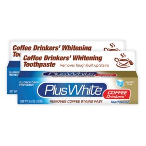 plus white coffee drinkers’ whitening toothpaste – quickly removes tough stains & yellowing – plaque removal, tartar control & cavity protection (3.5 oz, pack of 2)