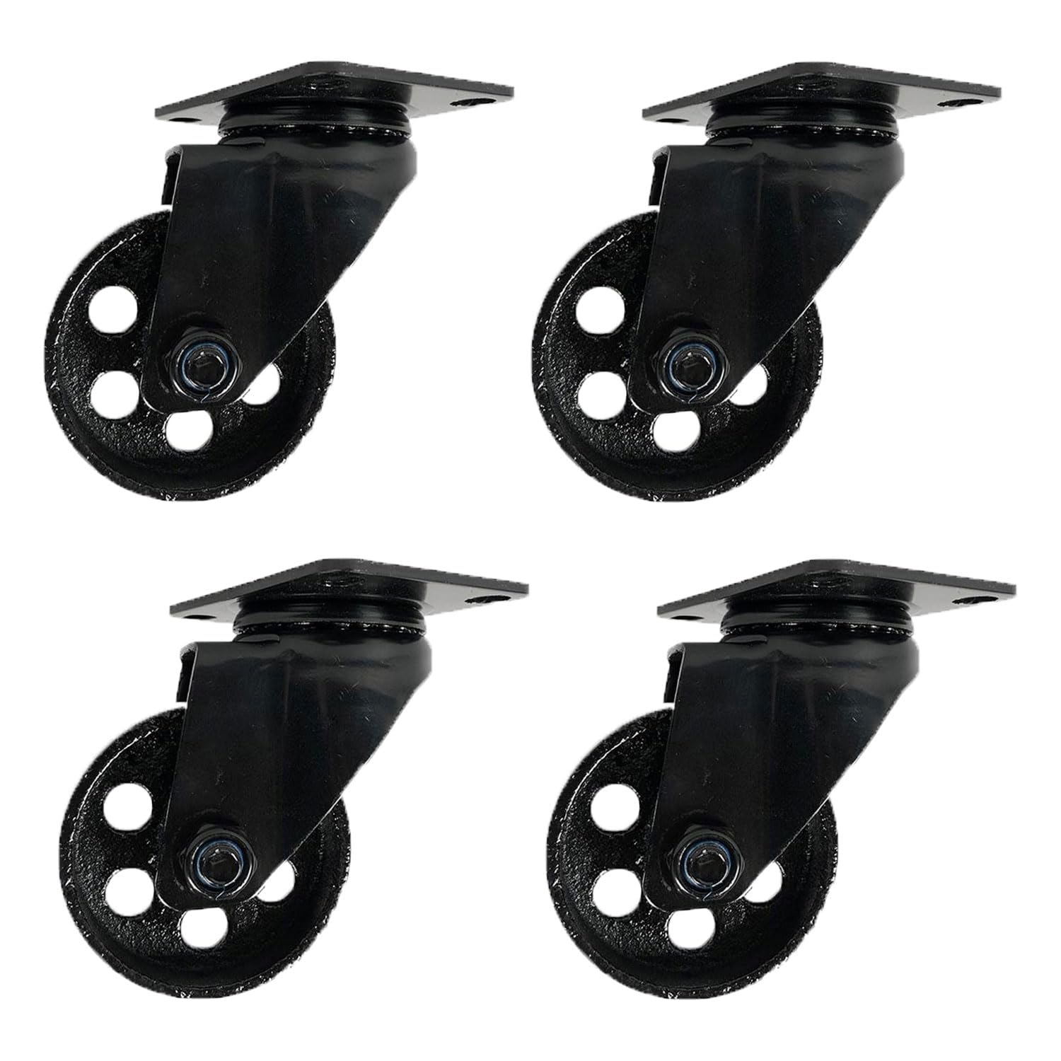 Osborne Heavy Duty Metal Caster Wheels (Set of Four), 3 7/8" H x 3 3/4" W, Black Swivel Industrial Vintage Wheels for Furniture, Carts, Islands, Chairs, Tables and Other Projects