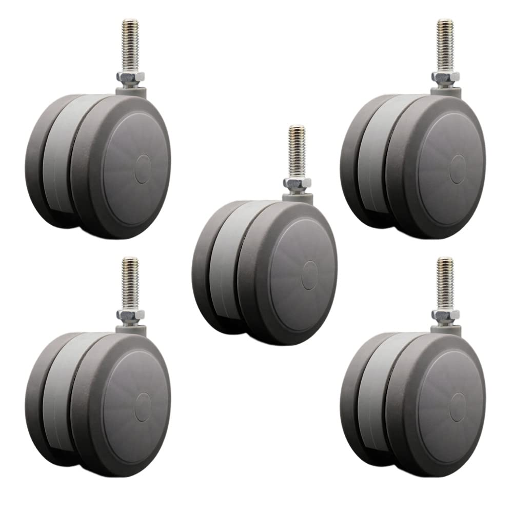 4 Inch Extra Large Heavy Duty Floor Safe Office Chair Wheels - Gray Non-Marking Twin Wheels - 1/2" - 13 TPI x 1-1/2" Threaded Stems - 1,125 lbs. Total Capacity - Set of 5 - Service Caster Brand