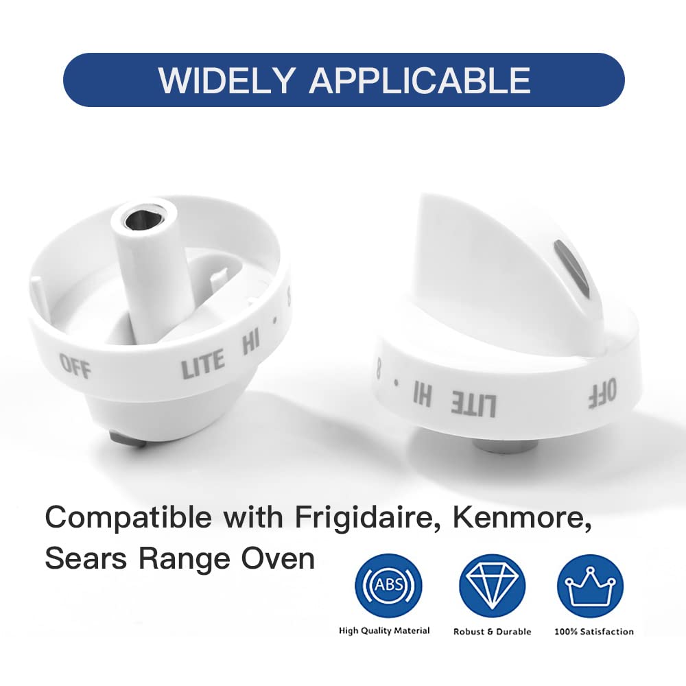 2 Pack Range Surface Burner Knob Replacement Part 316442512 Compatible with Frigidaire & Kenmore & Sears Range Oven - Replaces PS2332410, AP4327159, FRG316442512, White