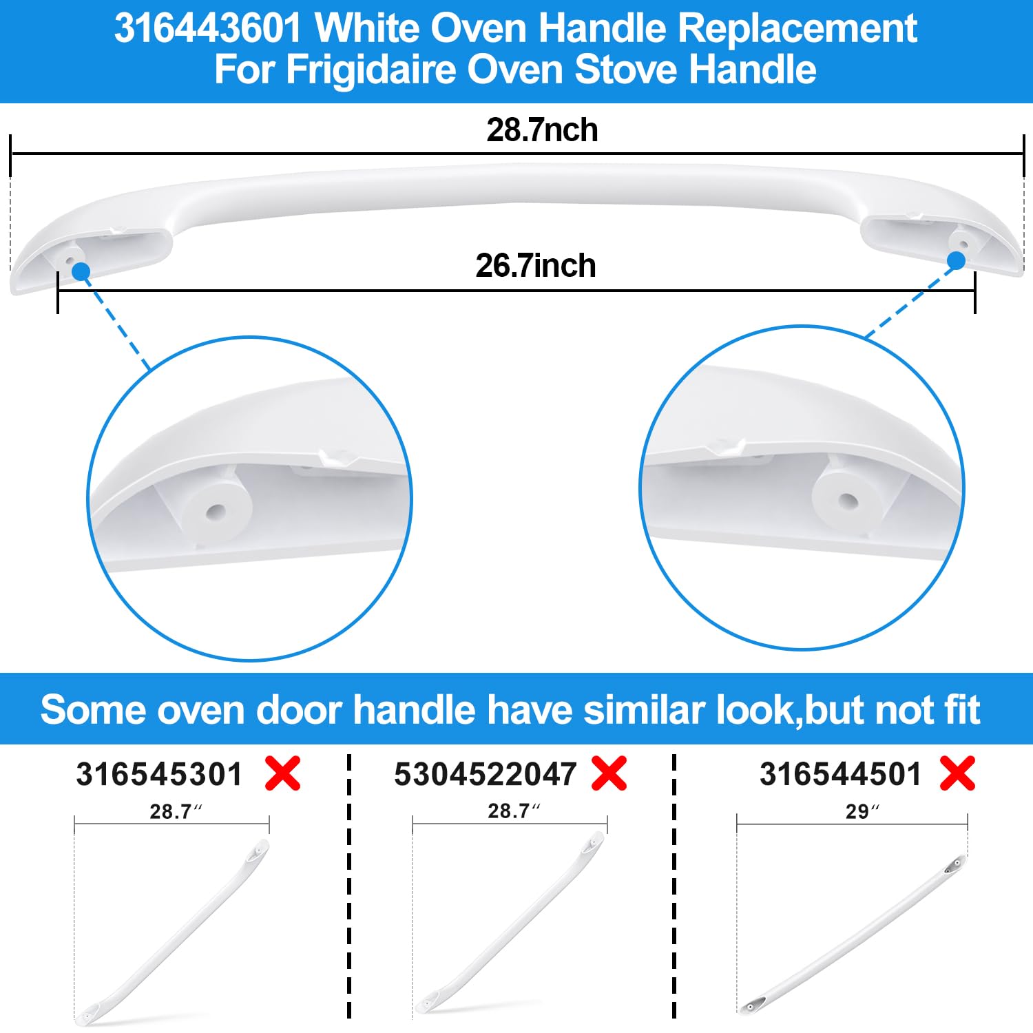 Upgraded 316443601 Oven Door Handle Replacement Compatible with Frigidaire Kenmore Electrolux Electric Range Oven Stove Come with 2 Pack 316433300 Range Oven Door Handle Screws