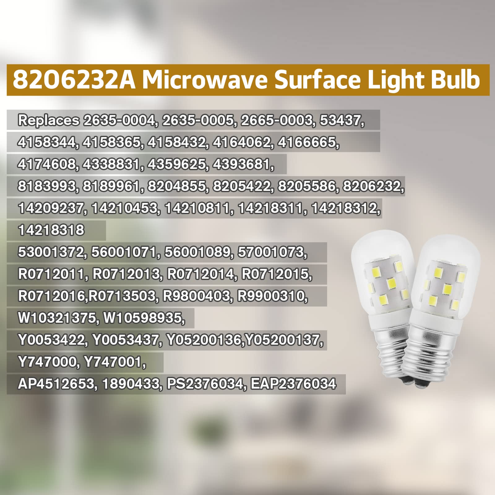 PANDEELS LED 8206232A Microwave Light Bulb (2 Pack) E17 LED Bulbs Replacement 8206232A Whrilpool Microwave 40w Light Bulb - 360LM Daylight White 6000K for Refrigerator Stove Range Hood