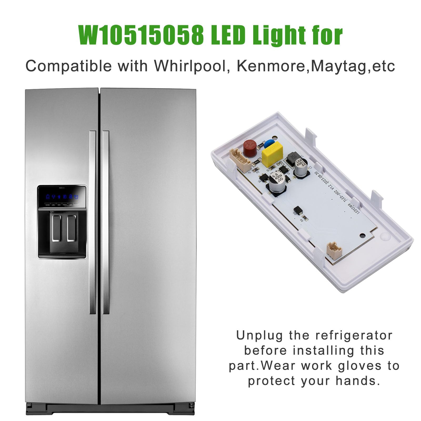 NEW W10515058 Refrigerator Freezer Main LED Light Set and Driver for Whirlpool Kenmore，with Tapered Lens and Bezel -Replaces W10465957, W10522611, WPW10515058VP