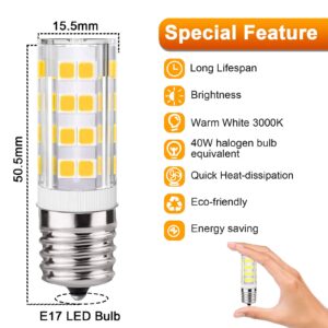 E17 Led Bulb Dimmable 5W Microwave Over Stove Bulb, 40W Incandescent Equivalent, Fit for Whirlpool Maytag GE Kenmore LG Microwave, Refrigerator, Range Hood - Warm White 3000K (Pack of 2)