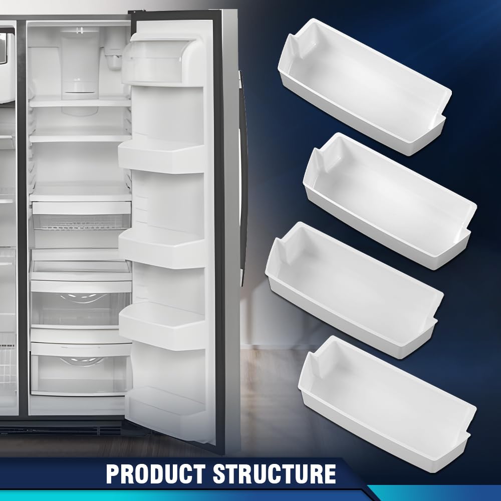 PIT66 4Pcs White Refrigerator Shelf Bin Compatible with Roper, Kitchenaid, Kirkland, Kenmore and Whirlpool 1156713, 2187172, 2187172K, 2187194, 2187194K, AP3853103, PS328468, PS986890