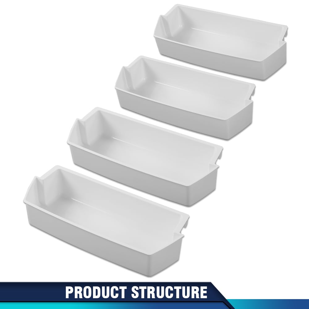 PIT66 4Pcs White Refrigerator Shelf Bin Compatible with Roper, Kitchenaid, Kirkland, Kenmore and Whirlpool 1156713, 2187172, 2187172K, 2187194, 2187194K, AP3853103, PS328468, PS986890