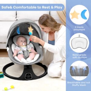 kmaier Electric Baby Swing for Infants, Baby Rocker for Infants with 5 Speeds, 10 Lullabies, Adapter & Battery Operated, Indoor & Outdoor Use, Remote Control, Gray