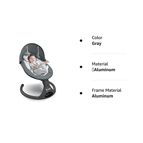 KIDSVIEW Portable 5 Speed Baby Rocker with Music, Remote Control, and Touch Screen for Infants - Suitable for 0-9 Months, 5-20 lbs, Gray (CR010A-1-GREY)