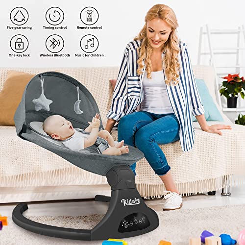 KIDSVIEW Portable 5 Speed Baby Rocker with Music, Remote Control, and Touch Screen for Infants - Suitable for 0-9 Months, 5-20 lbs, Gray (CR010A-1-GREY)
