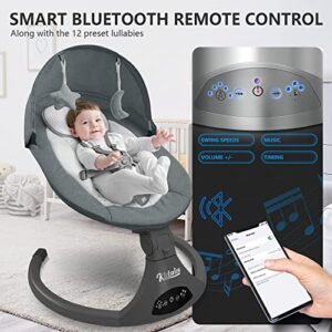 KIDSVIEW Portable 5 Speed Baby Rocker with Music, Remote Control, and Touch Screen for Infants - Suitable for 0-9 Months, 5-20 lbs, Gray (CR010A-1-GREY)